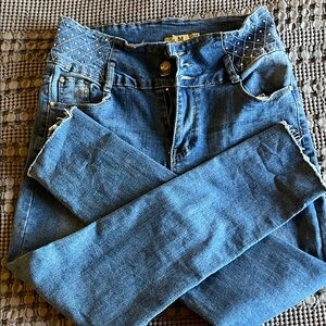 Stylish Blue Skinny  Cut Off Jeans with Studded Accents size 11/12